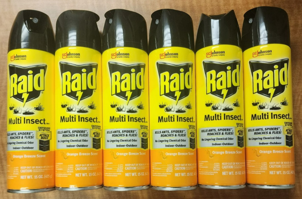6 Raid Multi Insect Killer Bug Killer Spray, Orange Breeze Scent, 15 oz Each