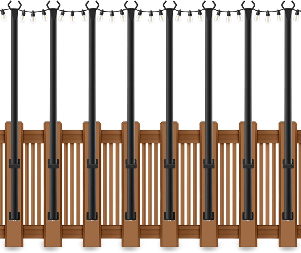 8 Pack String Light Poles for Deck,5 Ft String Light Poles for outside with Fixi