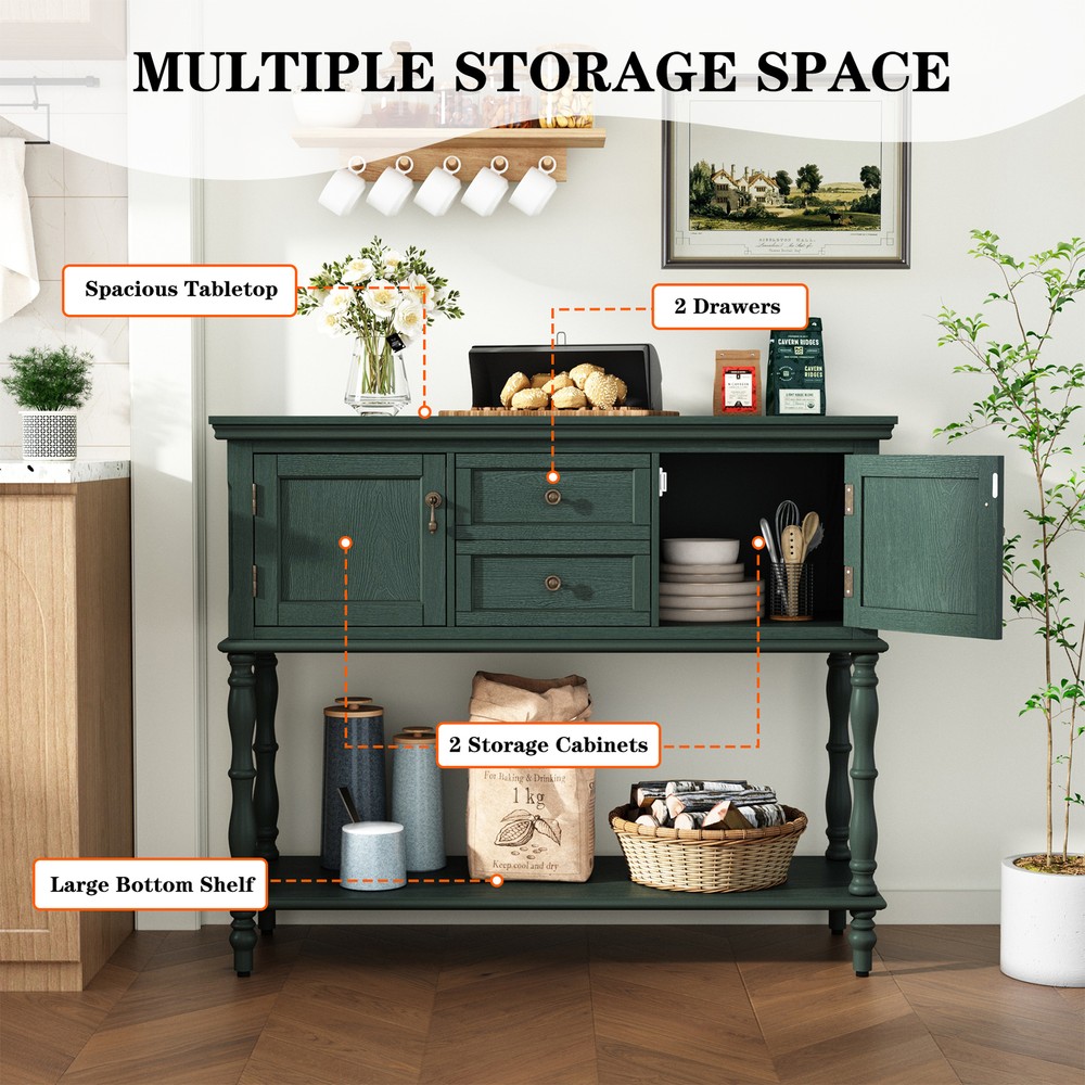 Sideboard Storage Dining Buffet Cabinet Console Table with Shelf&Drawers Green