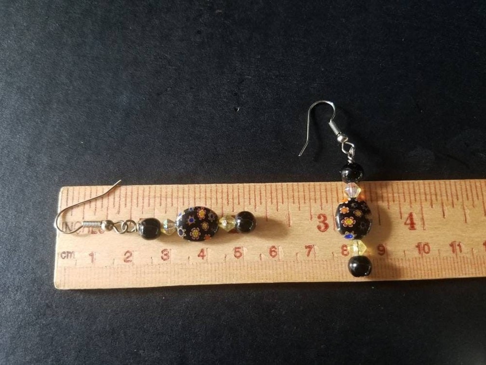 Black Beaded Dangling Earrings