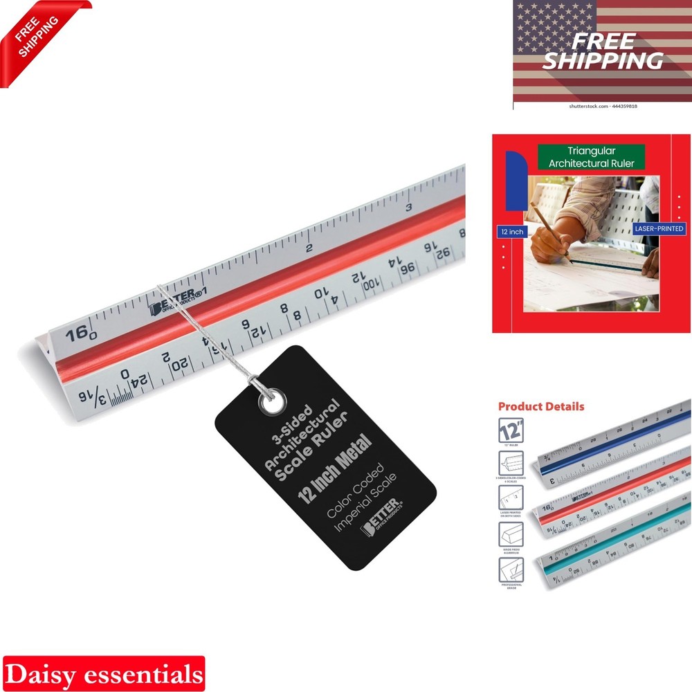 12 Inch Aluminum Triangular Ruler with Color Code for Drafting & Architect Use