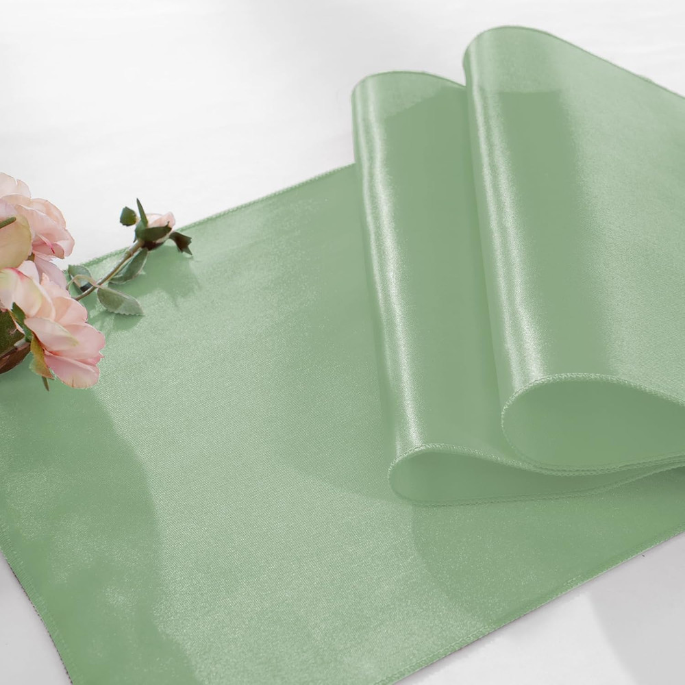 12 Pack Sage Green Table Runners 12 X 108 Inch, Rectangular Smooth Satin Silk Ta