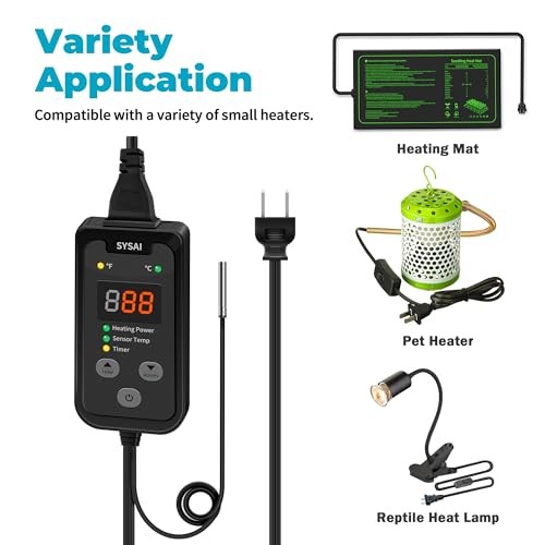 SYSAI Temperature Controller for Reptile Tank, Heat Mat, Seed Germination,