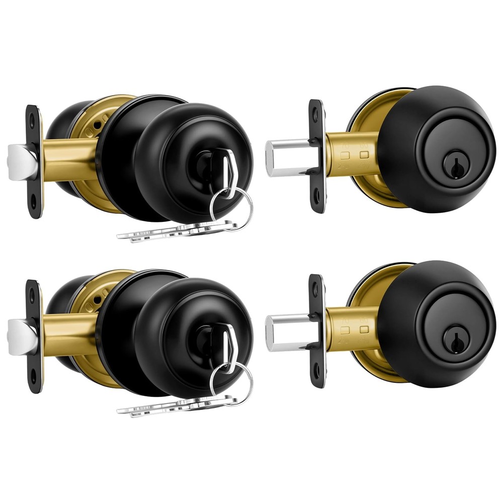 Plustool 2 Pack Front Door Lock Set Matte Black,Exterior Black
