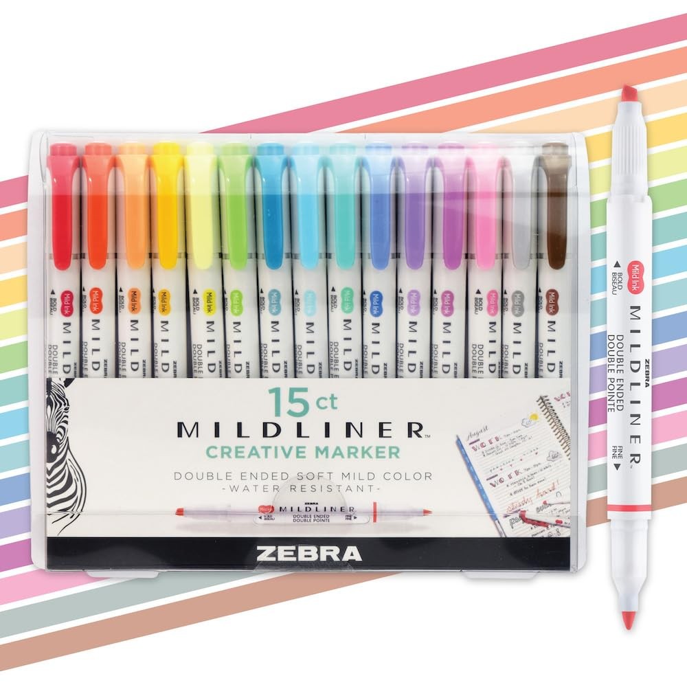 Mildliner Dual Tip Highlighter Marker Set Broad and Fine Point Tips No Bleed