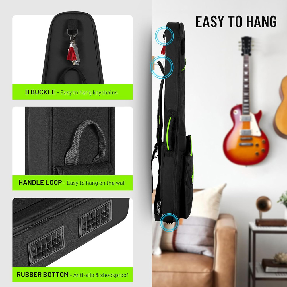 Electric Guitar Gig Bag 0.47" Padding 5 Pockets Backpack ST LP TELE Case