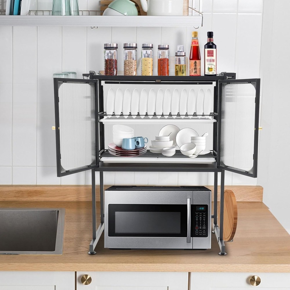 Heavy Duty 3 Tier Kitchen Storage Rack w/ Extractable Draining Trays &Door