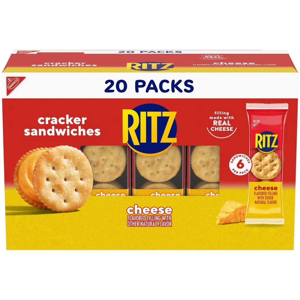 RITZ Cheese Sandwich Crackers,Lunch Snacks,20 Snack Packs,6 Crackers Per Pack.