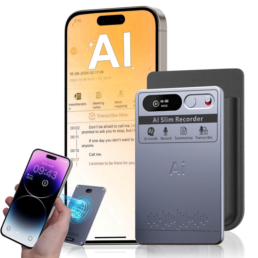 WILIBUT AI Voice Recorder with App Control, Advanced Transcribe & Grey