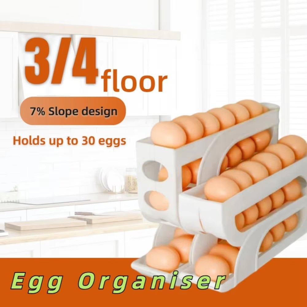 Egg Dispenser Automatic Rolling Egg Tray Organizer, Space Saving Refrigerator