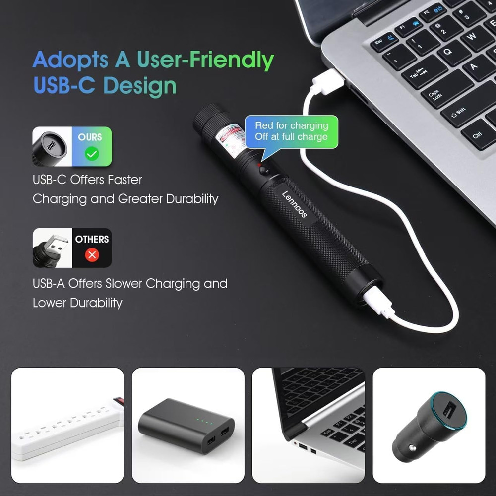 USB-C Rechargeable Green Laser Pointer - Advanced Long-Range Laser Pointer High
