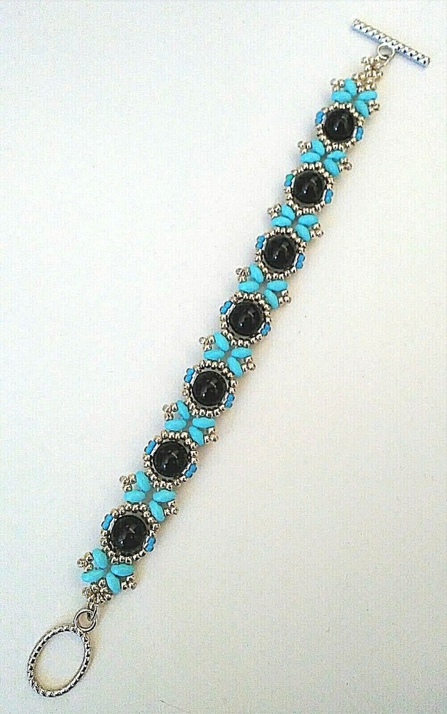 Handmade Aqua Black Jasper Bracelet
