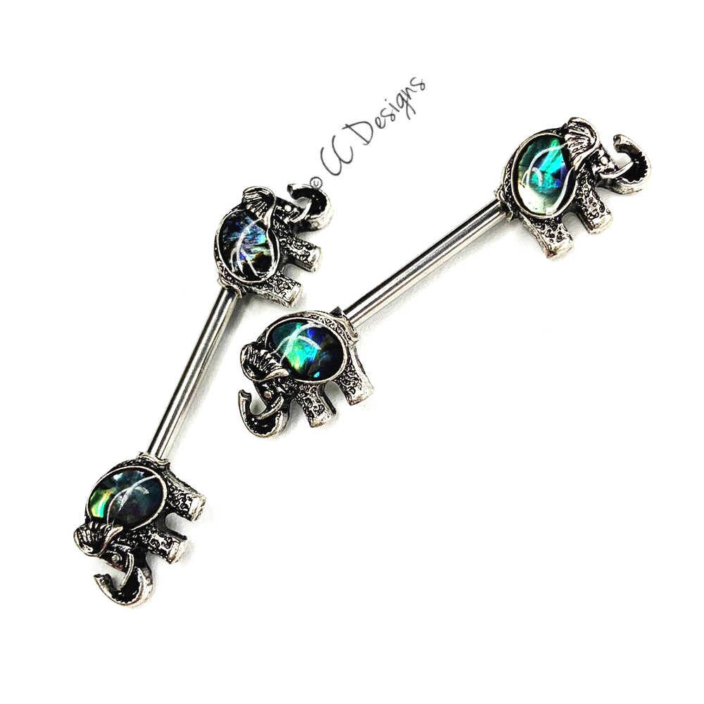 14g Abalone Shell Black Burnished Elephant nipple rings J80