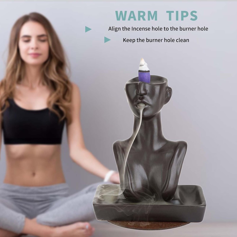 YYW Statue Backflow Incense Holder Burner Waterfall Black