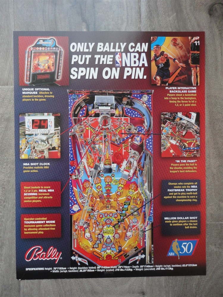 NBA Fastbreak Pinball Flyer / Original Bally Brochure