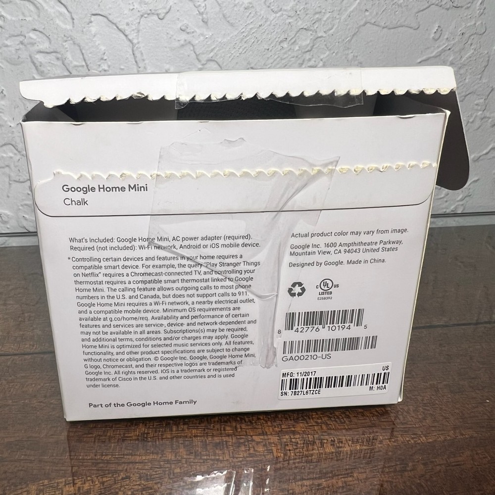 CM343 - Google Home Mini Smart Assistant Chalk GA00210-US OPEN BOX