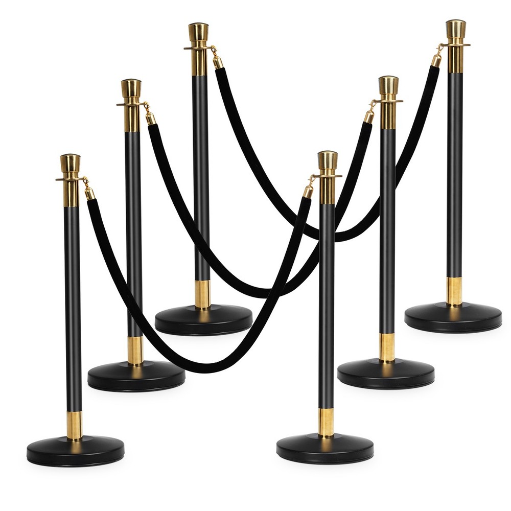 6Pcs Stanchion Posts Crowd Control Barrier Stainless Pole Retractable 3 Ropes