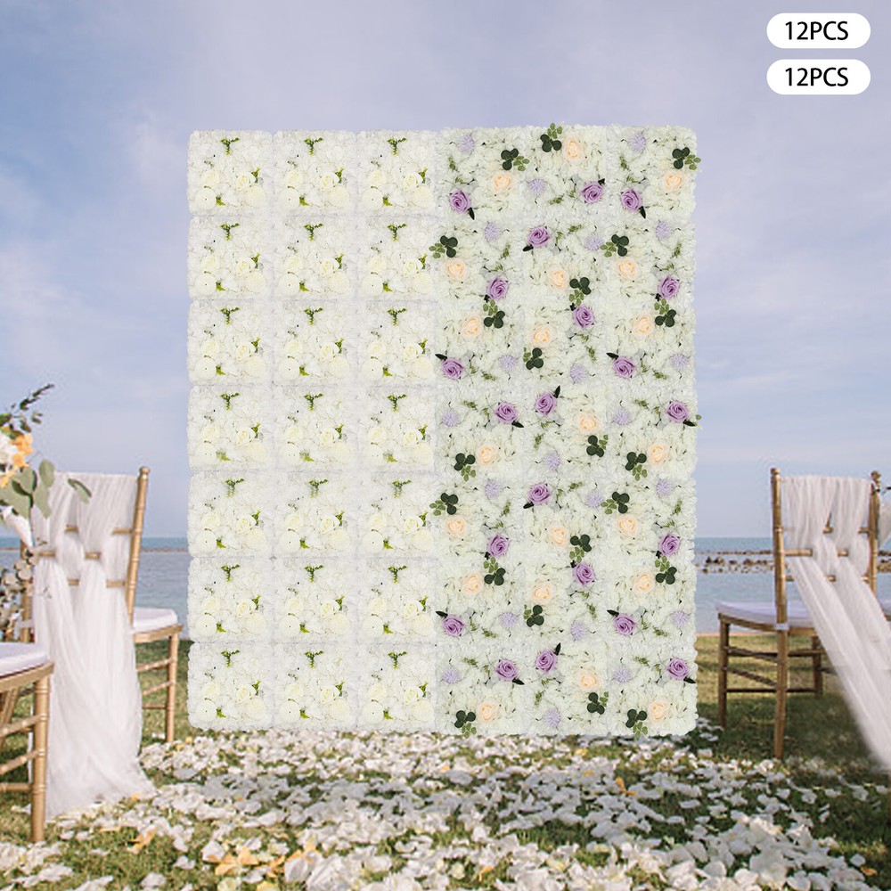 3D Flower Wall Panel-12pcs Artificial Flower Wall Background Silk Rose Wedding