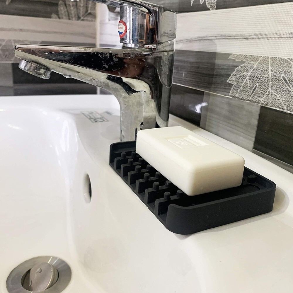 Silicone Soap Dishes for Bathroom, Shower, Waterfall Black-grey, White, Pink