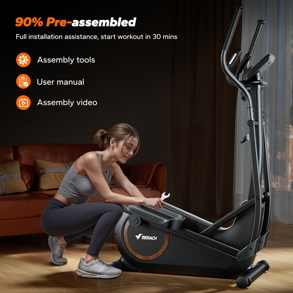 Hyper-Quiet Elliptical Machine for Home, 400Lbs Capacity, Auto Resistance
