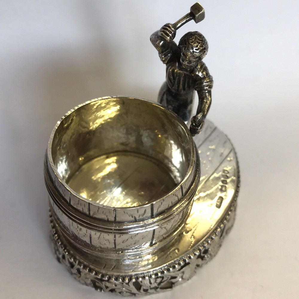 Fine Antique Solid Silver Salt Novelty Blacksmith Barrel Wolf & Knoll 1904 Hanau