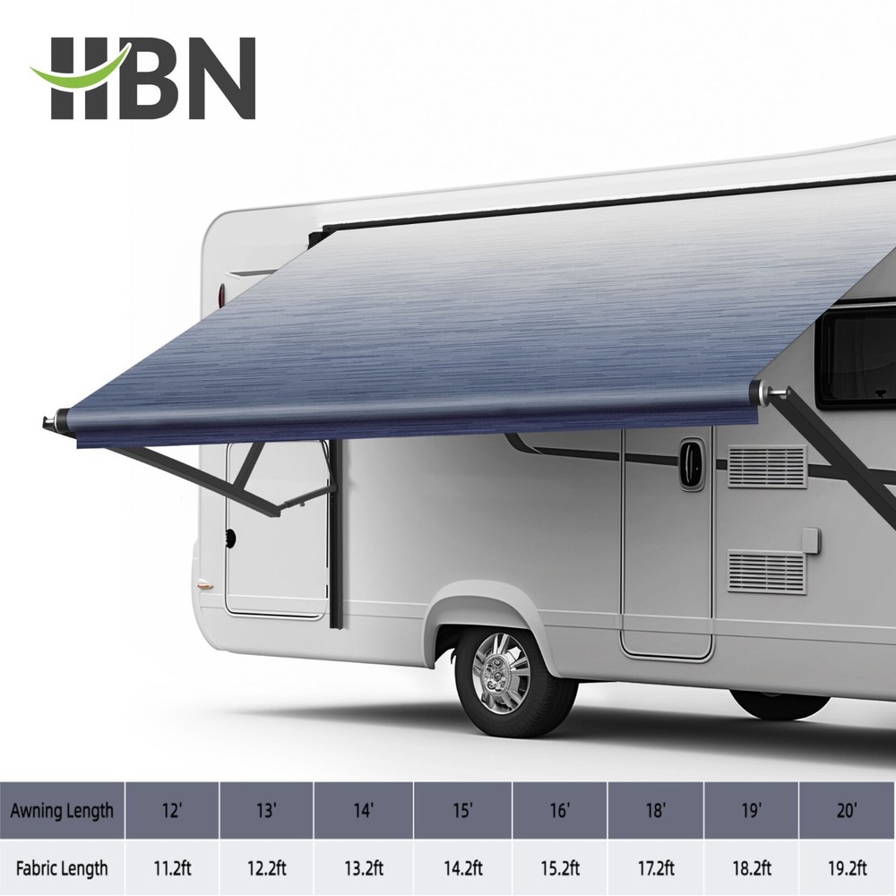 HBN RV Awning Replacement Fabric 12'-20' ft RV Camper Trailer Vinyl Fabric Blue