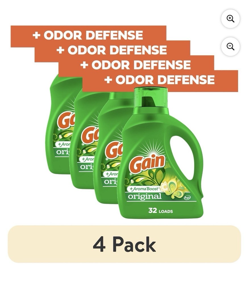 4 pack Gain Laundry Detergent Liquid with Odor Fighters, Original Scent 32 Loads