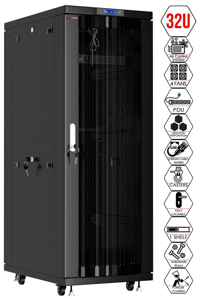 Sysracks 32U 39'' Deep IT Network Data Server Rack Cabinet Mesh Vented Door