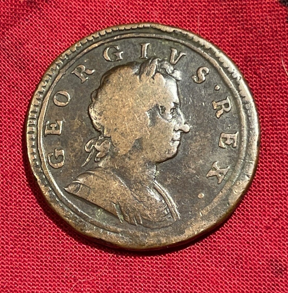 **Authentic 1724 George I, Large Pre-Revolutionary War Halfpenny Nice Example