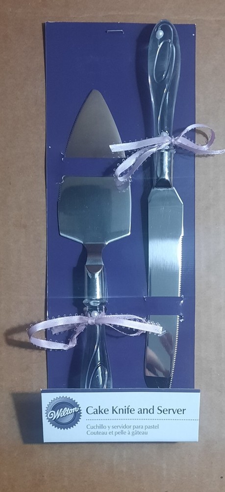 Wilton Cake Knife and Server Set Clear Handle with Ribbons