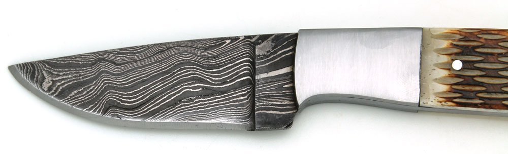 Wild Turkey Handmade Damascus Collection Full Tang Bone Handle Fixed Blade Knife