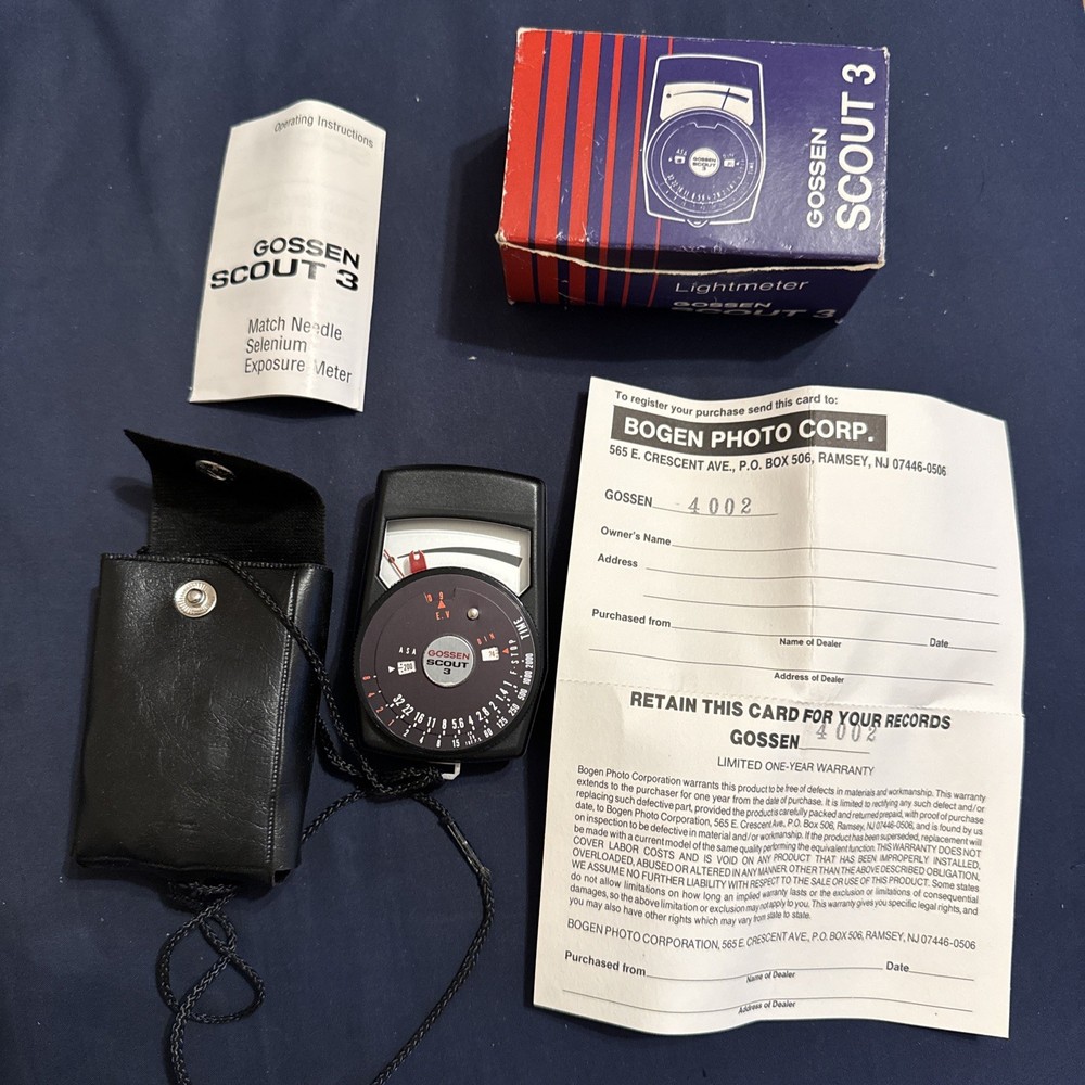 Gossen Scout Light Meter, black, w/Case & Strap, Original Box & Instructions