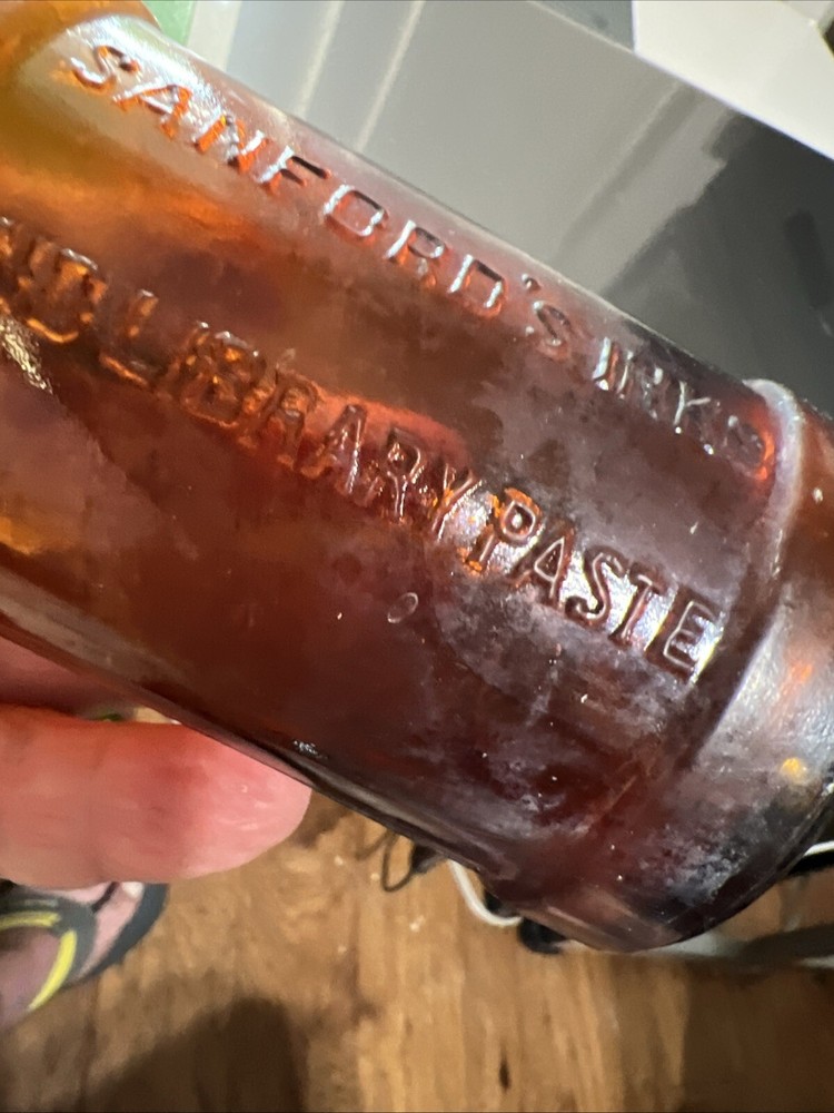 SANFORD'S INKS & LIBRARY PASTE #3 Corked 6" TALL BOTTLE AMBER