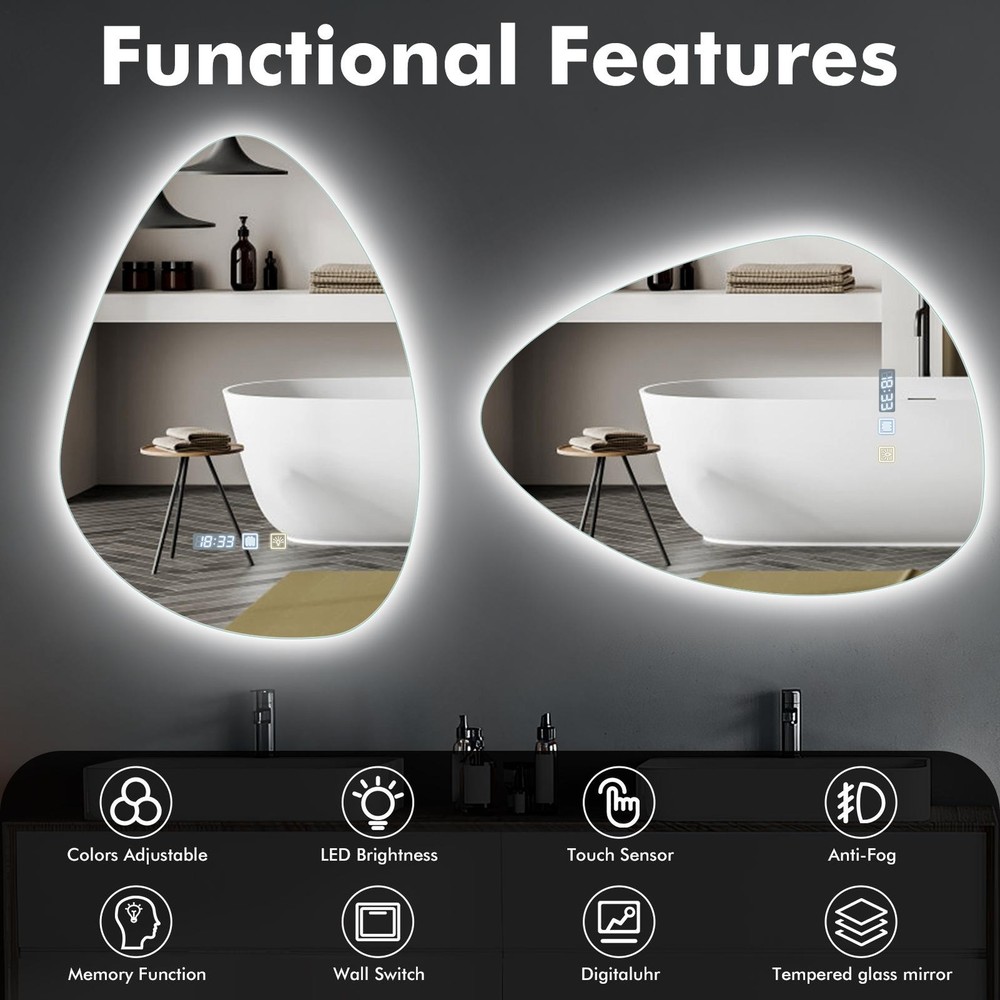 LED Bathroom Mirror With Light 3 Colors Led Bathroom Vanity Mirror Durable