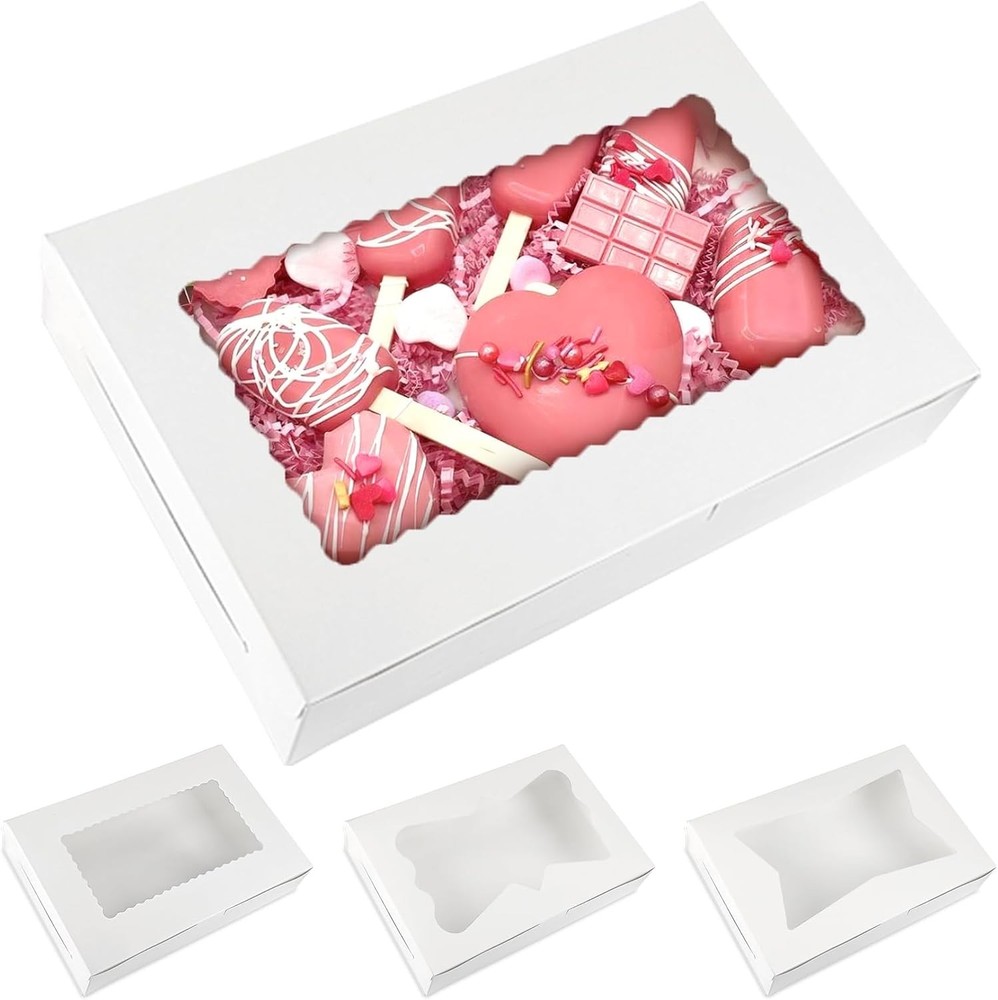48pcs Bakery Boxes,12x8x2.5 Inches Cookie Boxes with 3 Style Window for Choco...