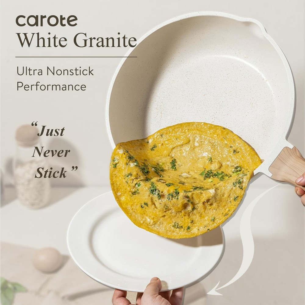 Elegant 16-Piece Nonstick White Granite Cookware Set: Induction Ready & Durable
