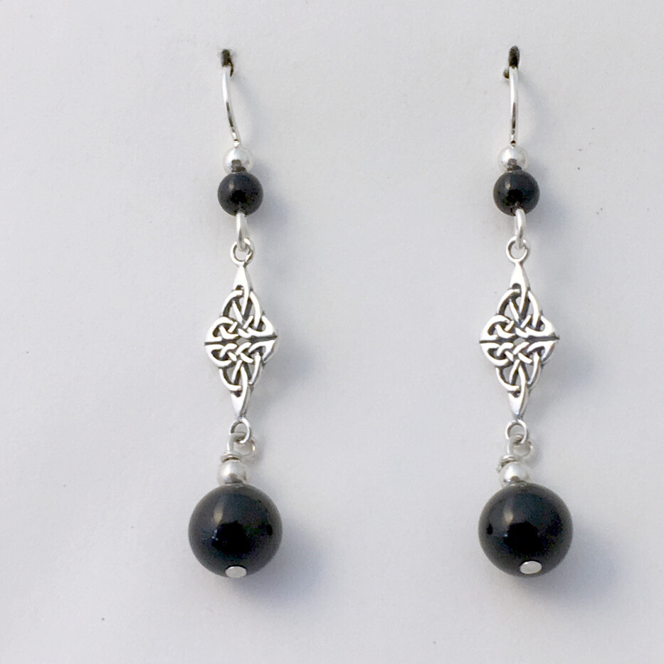 Sterling Silver Double Celtic Knot Dangle Earrings- black onyx, gorgeous