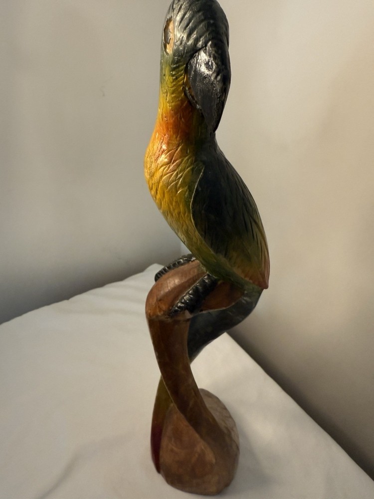 Hand Carved & Painted Wooden Parrot!