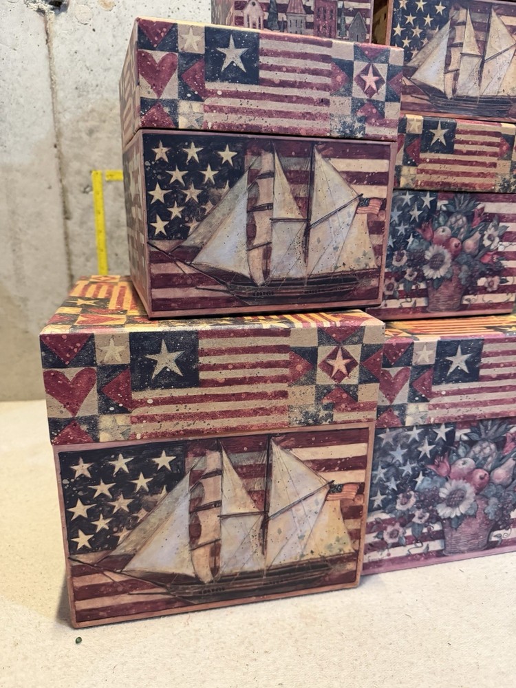 7 Bob’s Boxes Primitive Americana Colonial Nesting Stackable Decor Storage Box