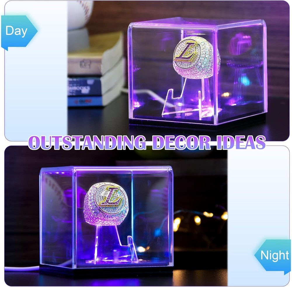 Championship Ring Display Case with Led Light, Uv-Protected Clear Challenge Coin