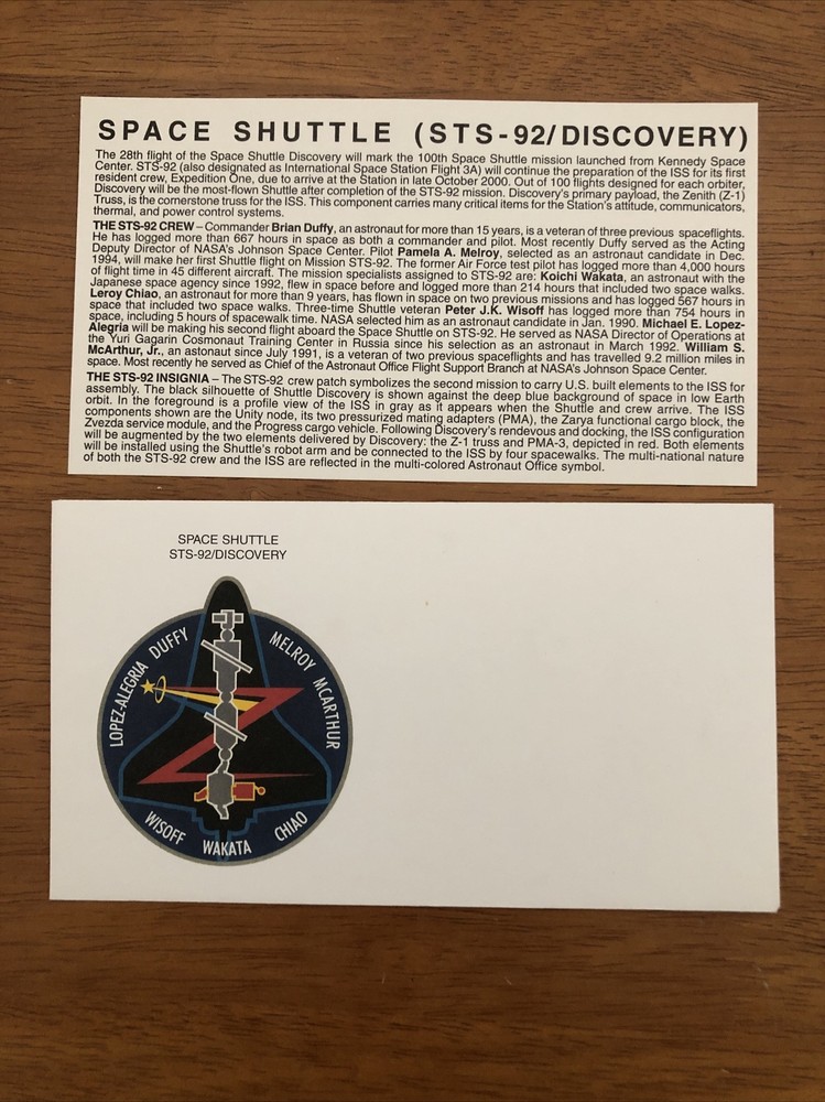 New 2000 1st day of issue Envelope-SPACE SHUTTLE - STS-92 "DISCOVERY"