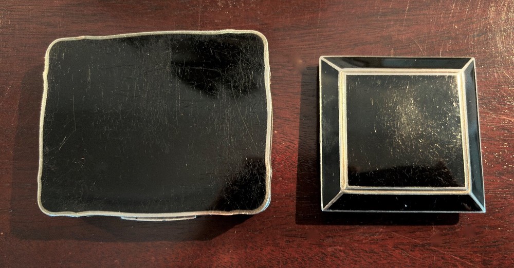 Antique Austrian Sterling Silver and Enameled Cigarette Case and Powder Compact