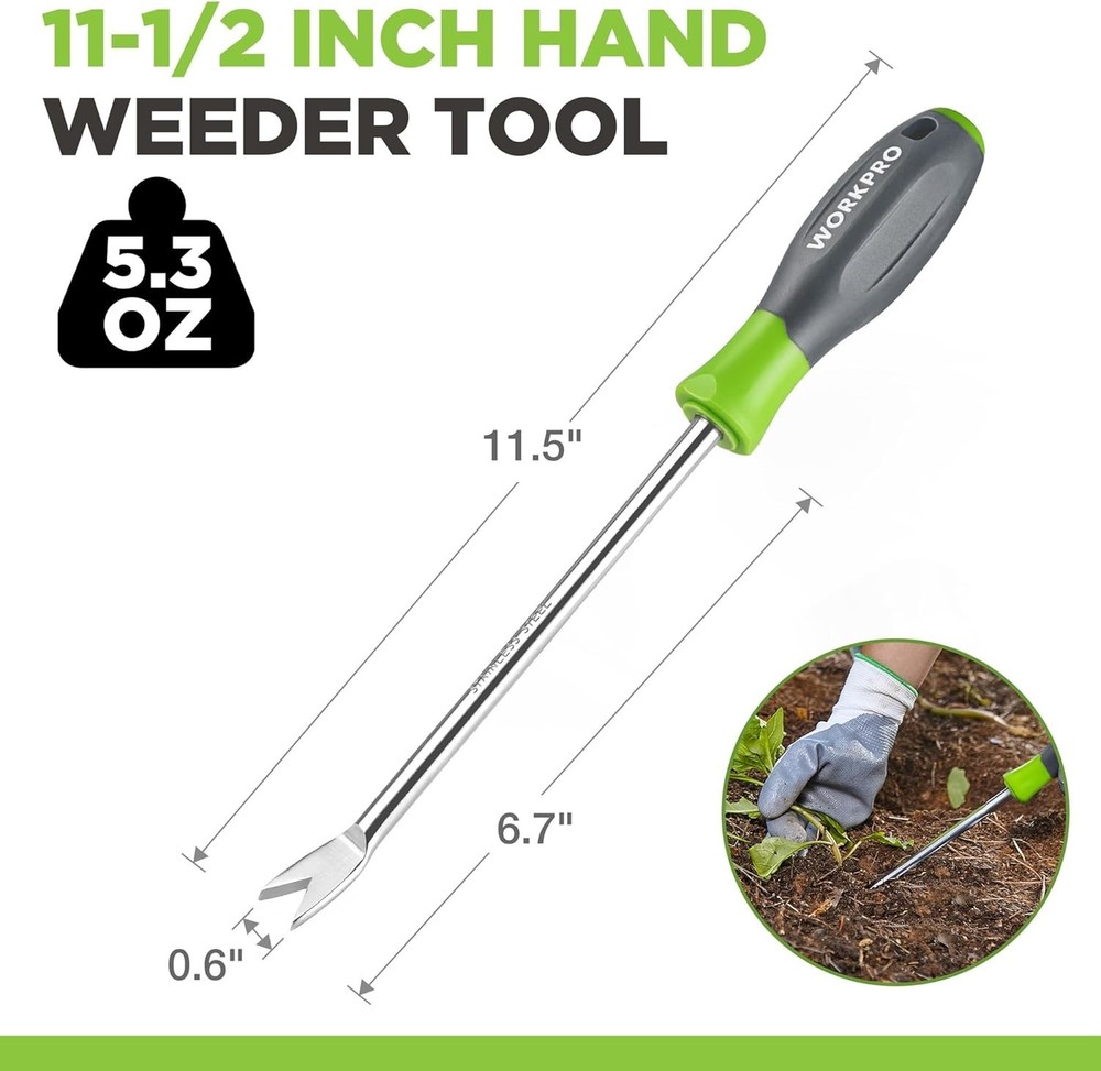 11.5" Dandelion Weeder Tool – Stainless Steel Weed Puller with Soft Grip Handle