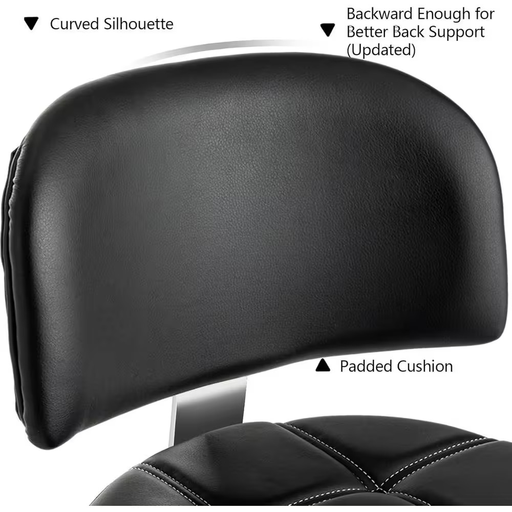 Lockable Adjustable Stool with Back Footrest Ergonomic Hydraulic Rolling, Black