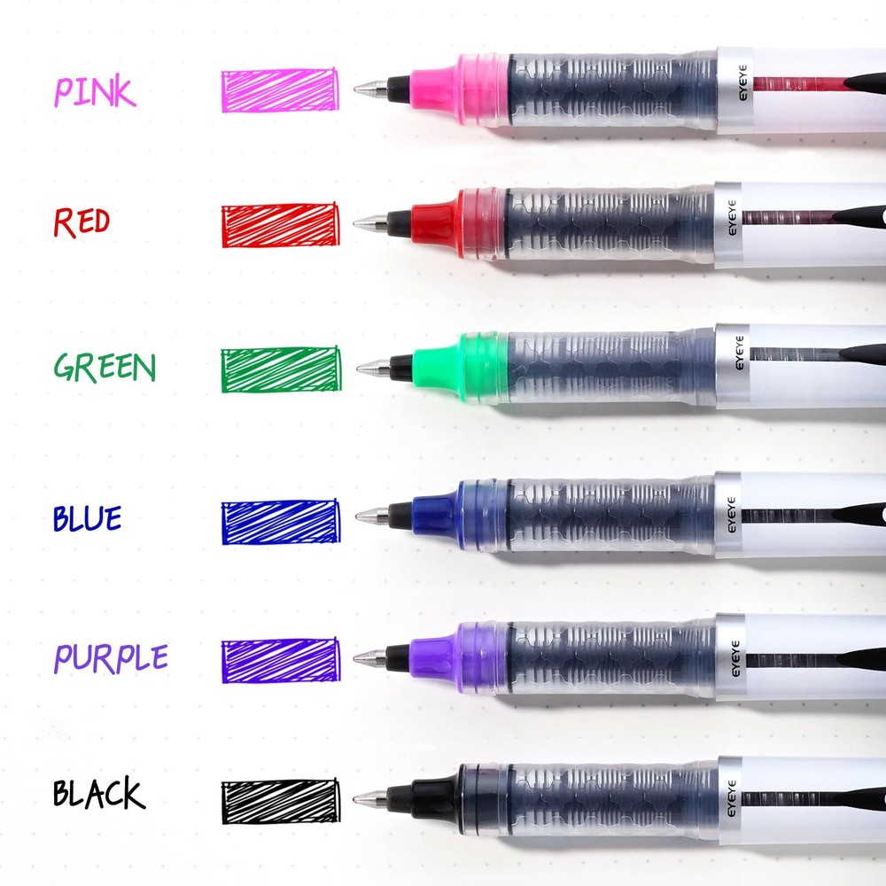 EYEYE Liquid Ink Rollerball Pen 0.7mm, 6 Assorted Colors Medium Multicolor