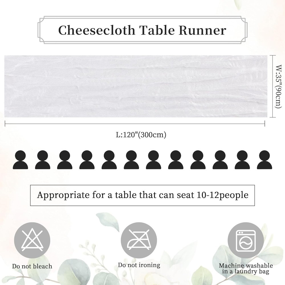 6 Pack White Cheesecloth Table Runner 10FT Long Valentine's Day Boho Gauze Table