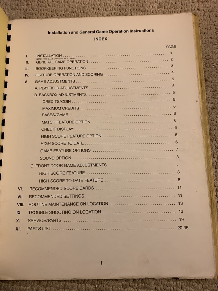 Missing Back Cover original Rapid Fire Bally pinball MACHINE manual