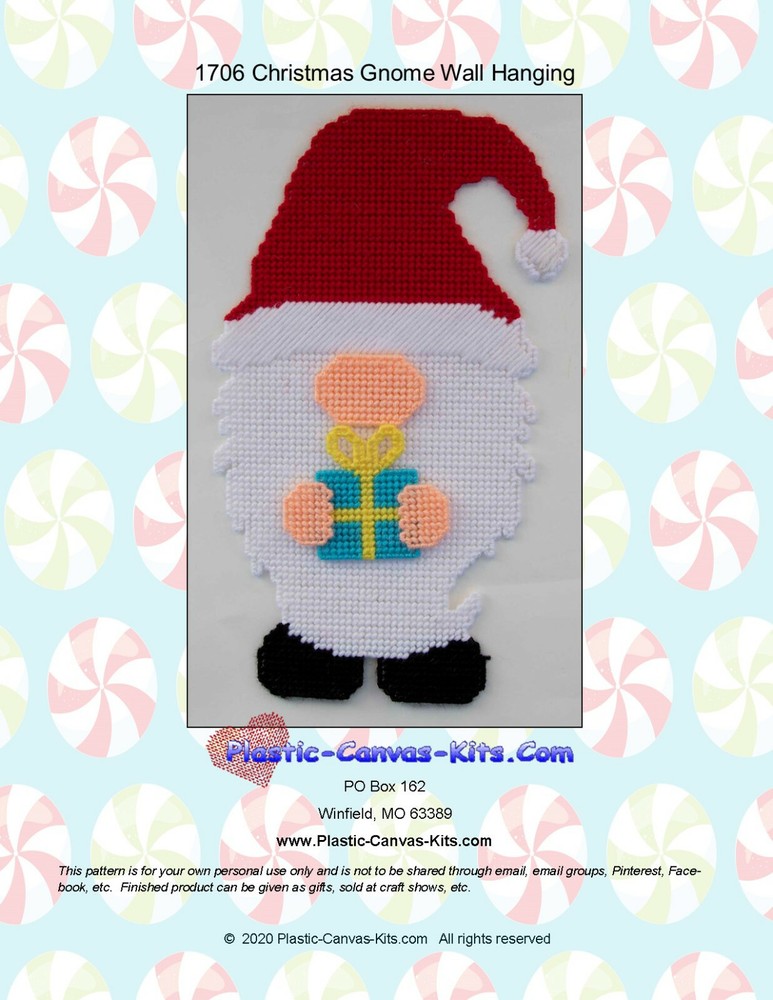 Christmas Gnome Wall Hanging- Plastic Canvas Pattern or Kit