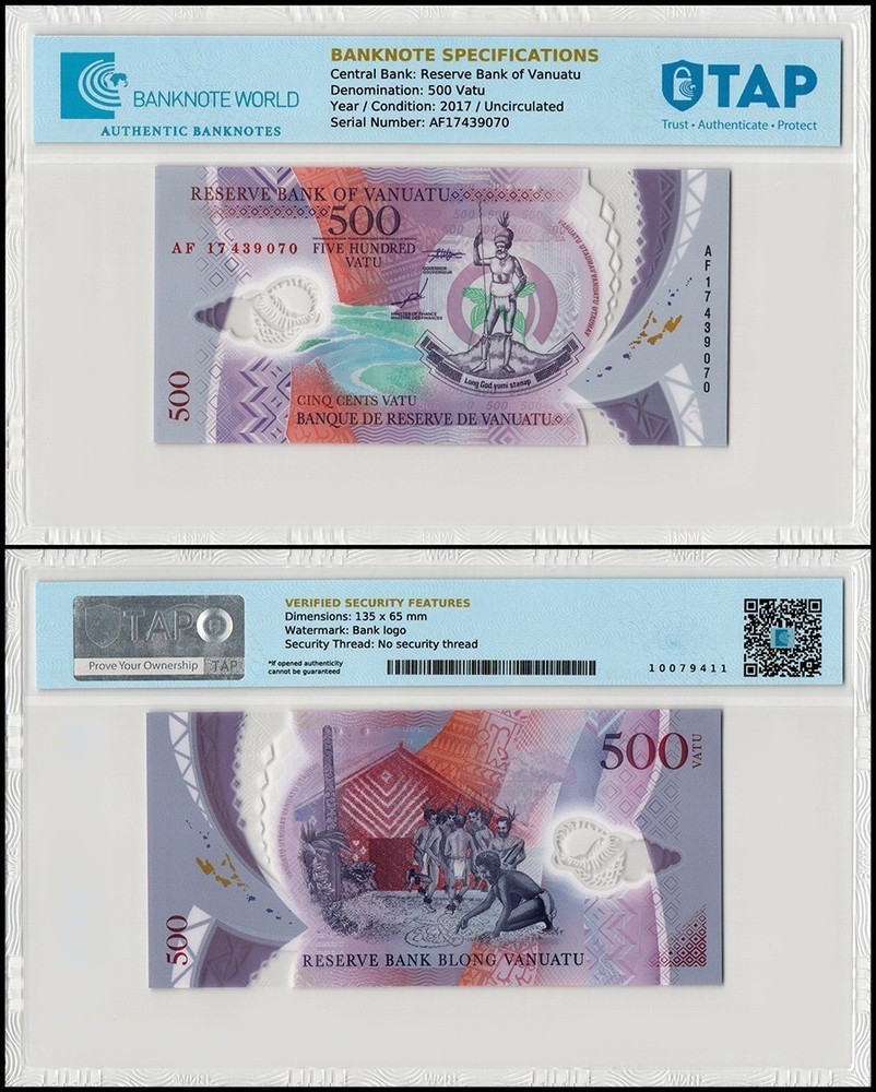 Vanuatu 500 Vatu, 2017, P-18a.2, UNC, Polymer, TAP Authenticated
