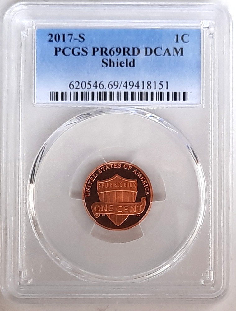 2017-S Proof Lincoln Cent-Shield- PCGS PR69 RD DCAM -Fading Blue Label